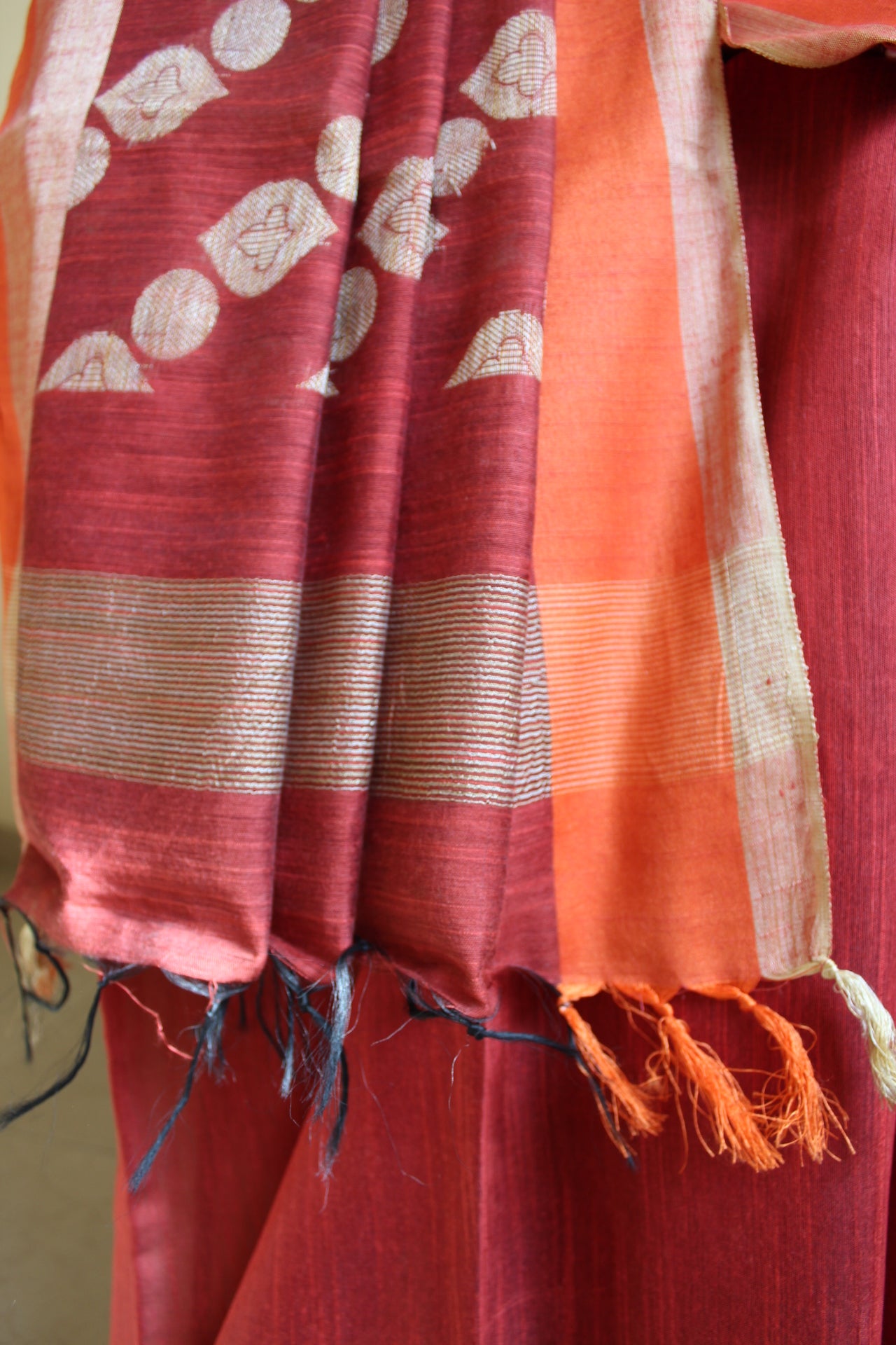 Rust Plain Cotton Silk Saree