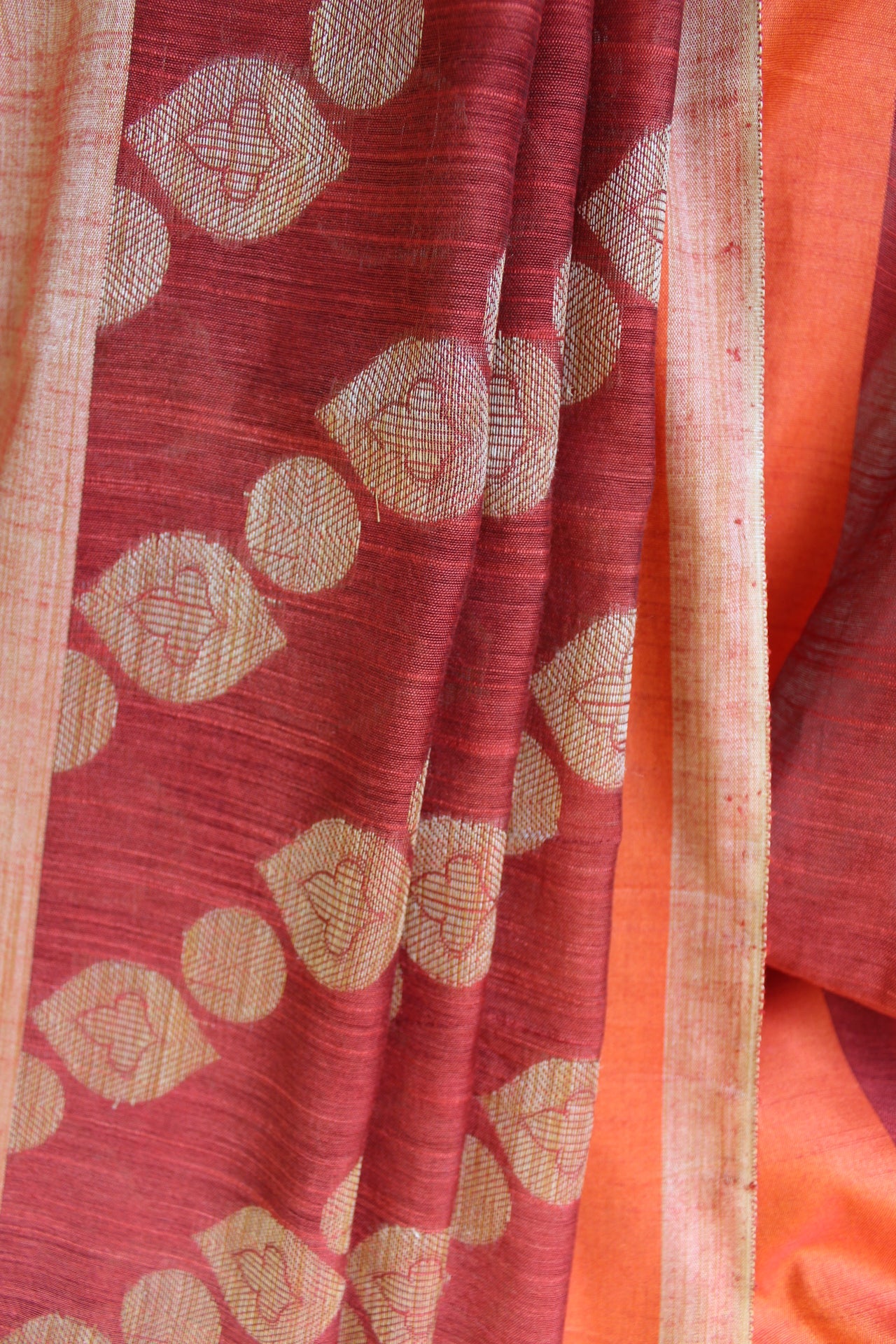 Rust Plain Cotton Silk Saree