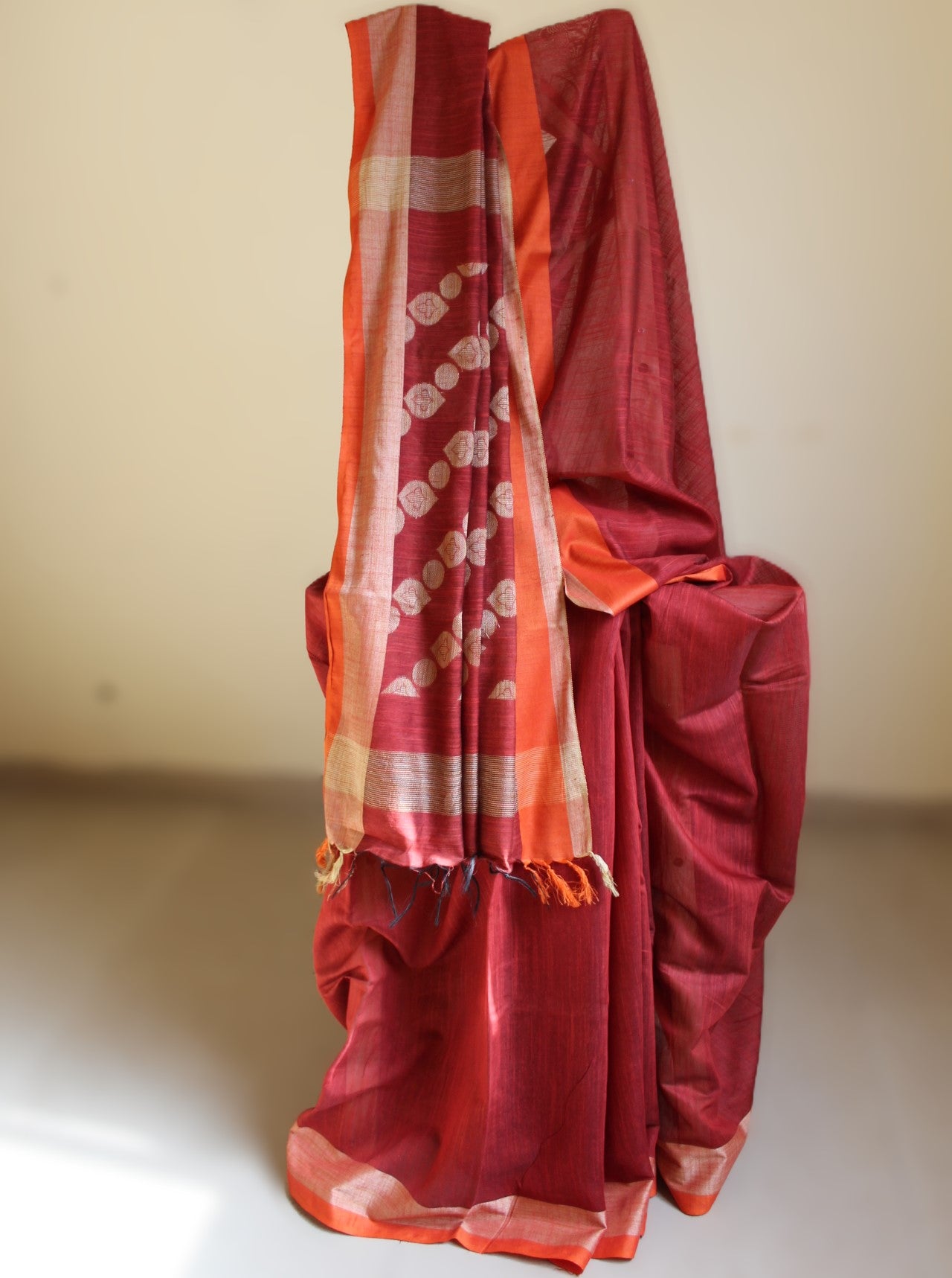 Rust Plain Cotton Silk Saree