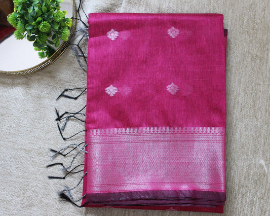 Magenta Jacquard Cotton Silk Saree