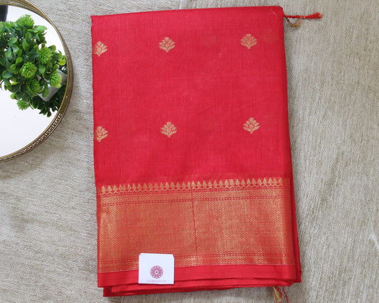 Red Jacquard Cotton Silk Saree