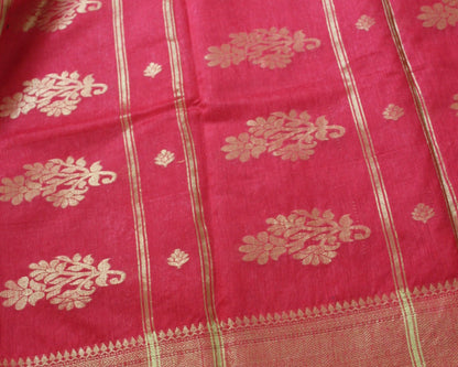 Red Jacquard Cotton Silk Saree