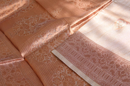 Naive Peach Tissue Organza Saree with Copper Motifs