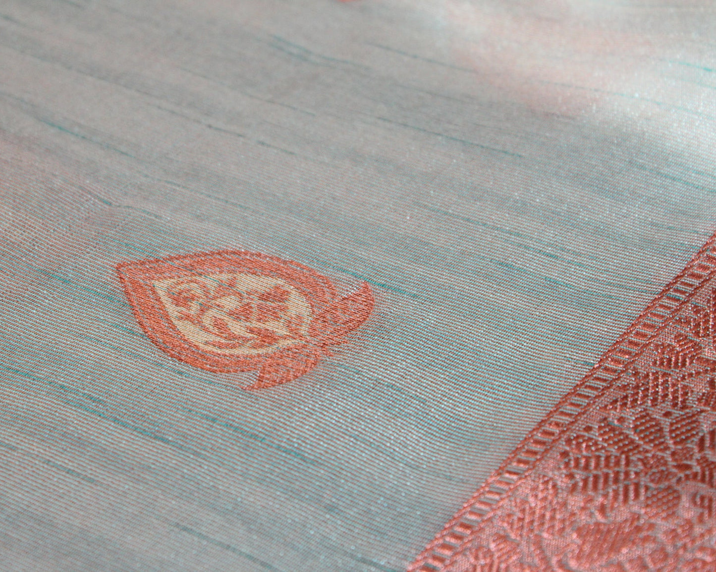 Mint Green Tissue Organza Saree with Copper Motifs