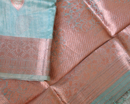 Mint Green Tissue Organza Saree with Copper Motifs