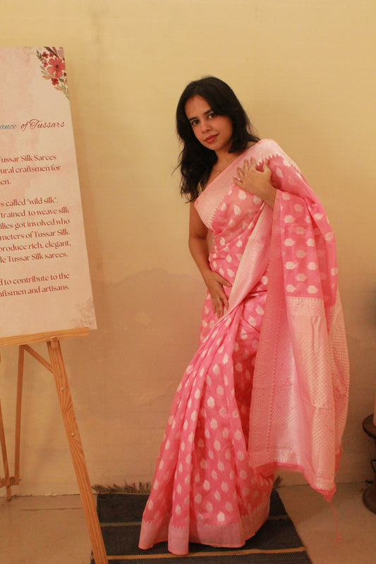 Baby Pink Handloom Cotton Saree