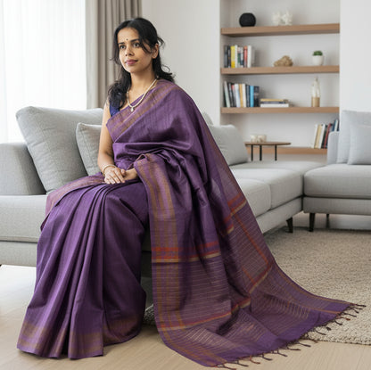 Handloom Purple Tussar Silk Saree