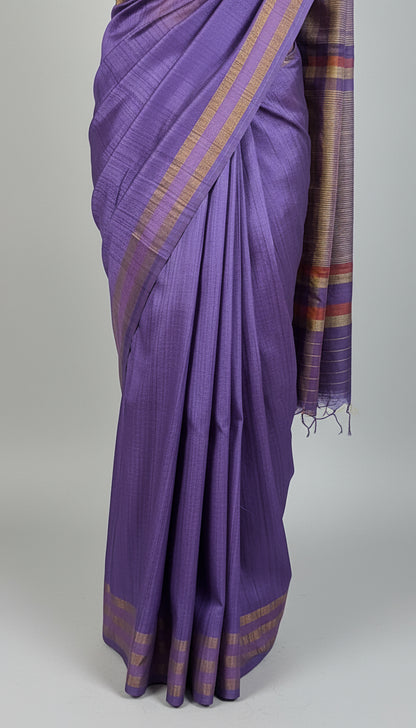Handloom Purple Tussar Silk Saree
