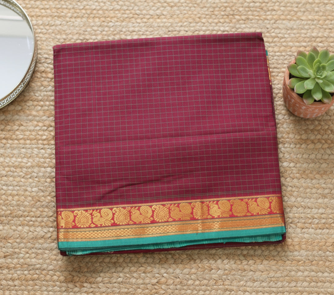 Veena - Maroon Checks South Cotton Saree