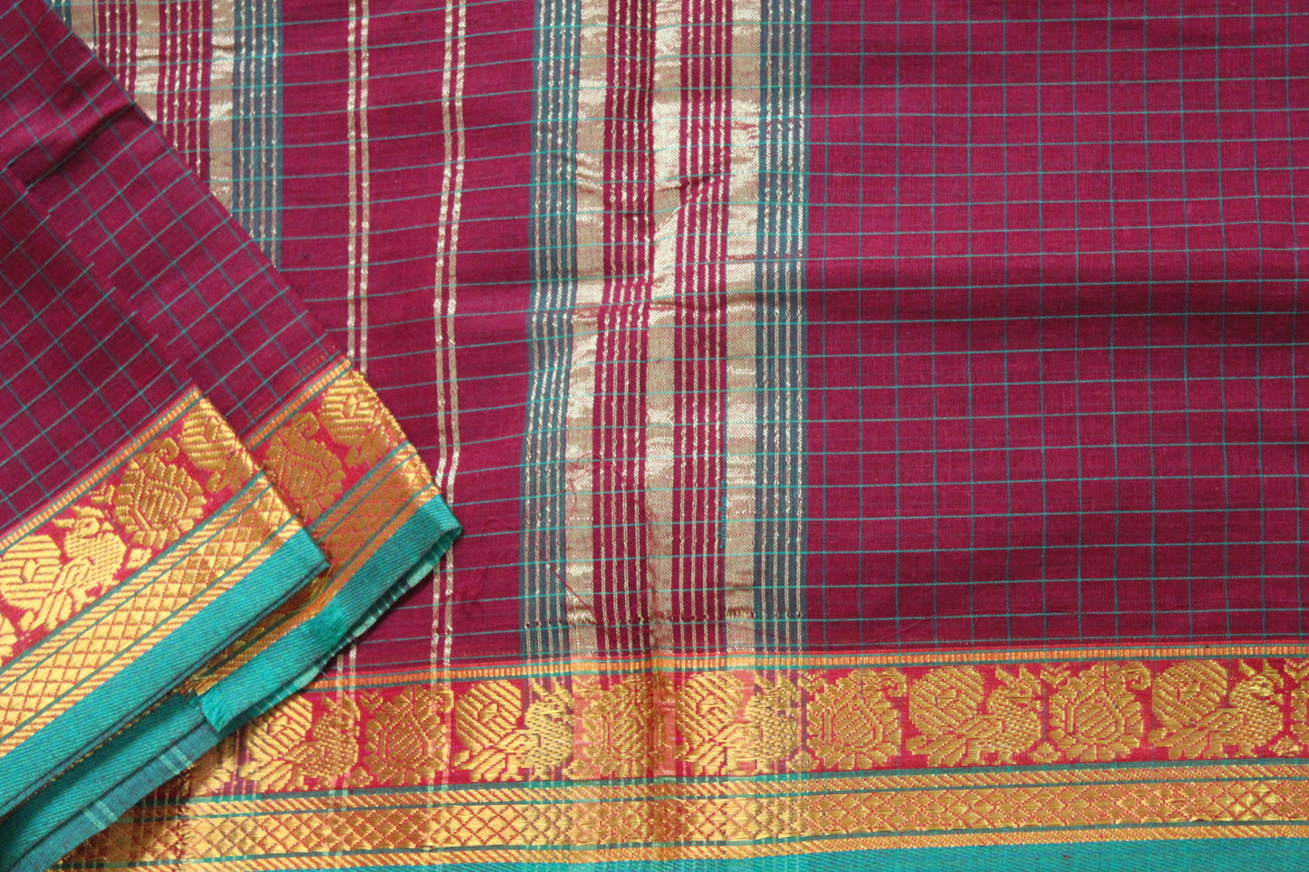 Veena - Maroon Checks South Cotton Saree