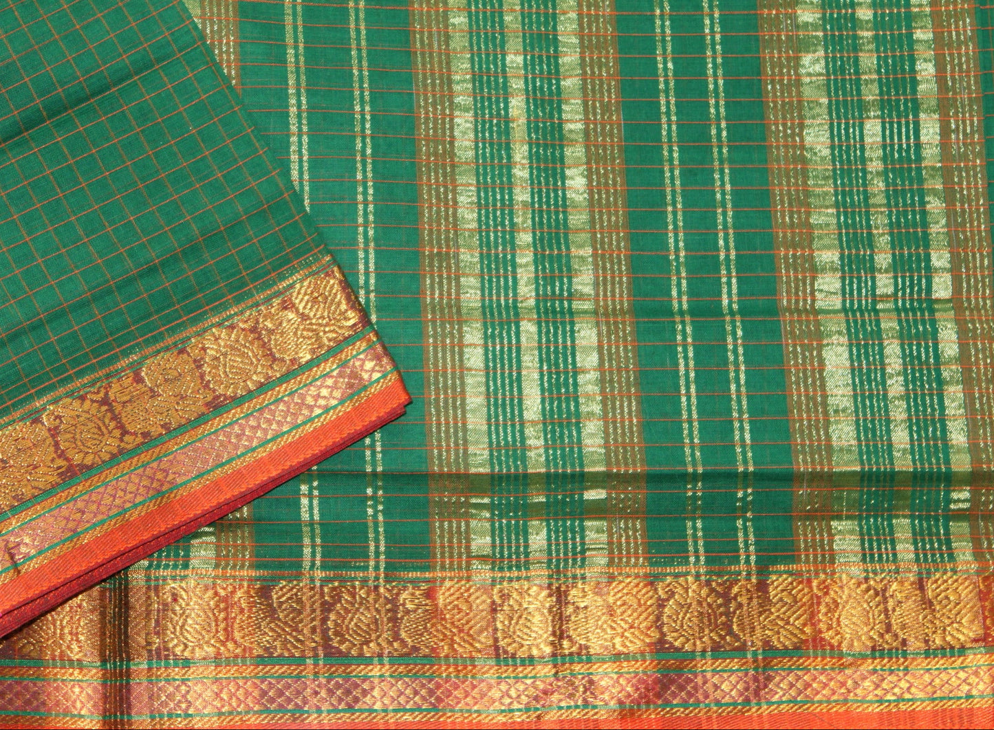 Veera - Green Checks South Cotton Saree
