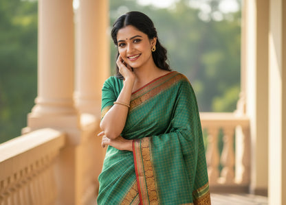 Veera - Green Checks South Cotton Saree