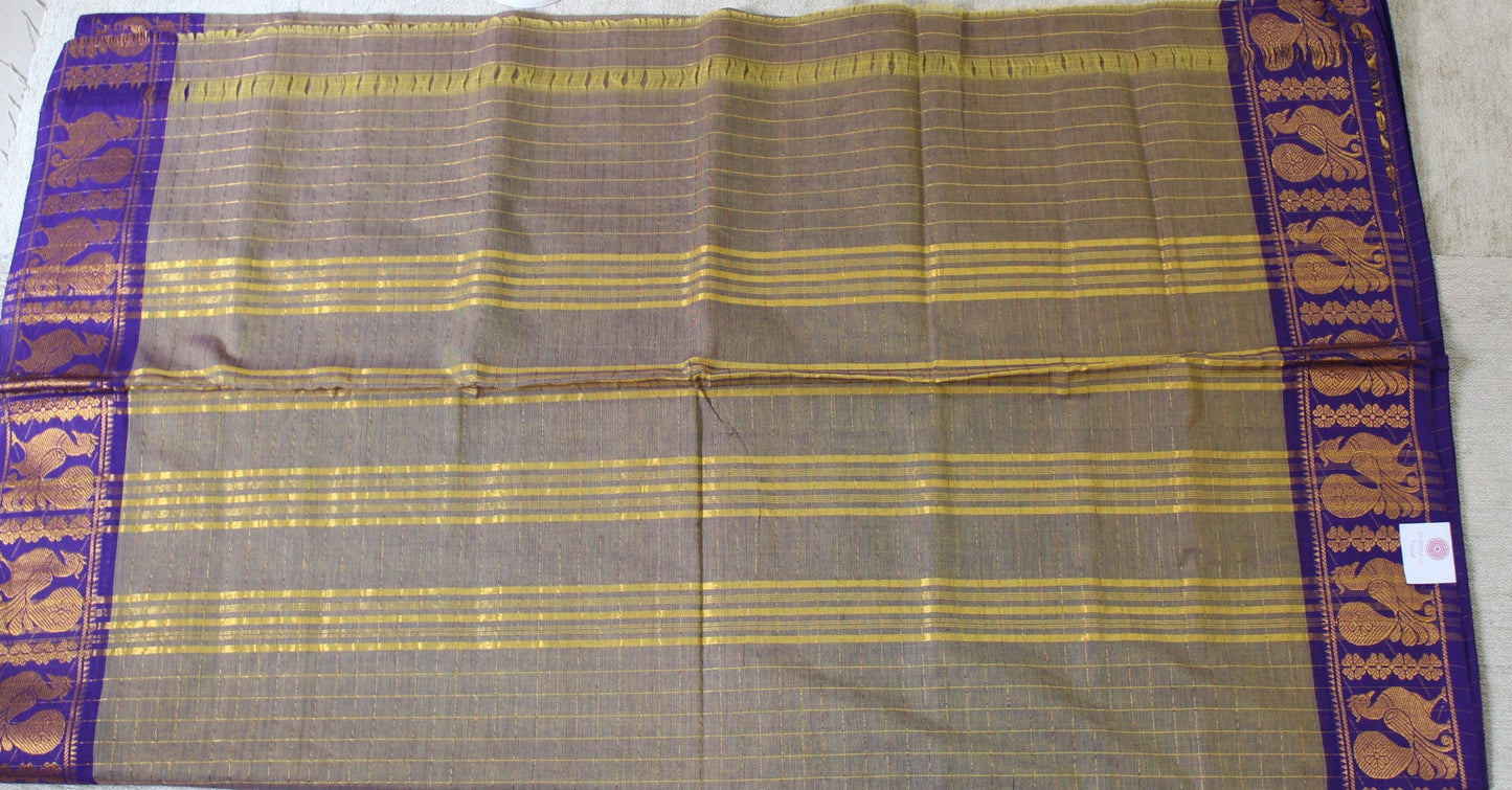 Avani - Light Brown Zari Checks Mayuri Border Pure Cotton Saree