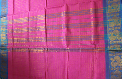 Anvi - Pink Zari Checks Mayuri Border Pure Cotton Saree