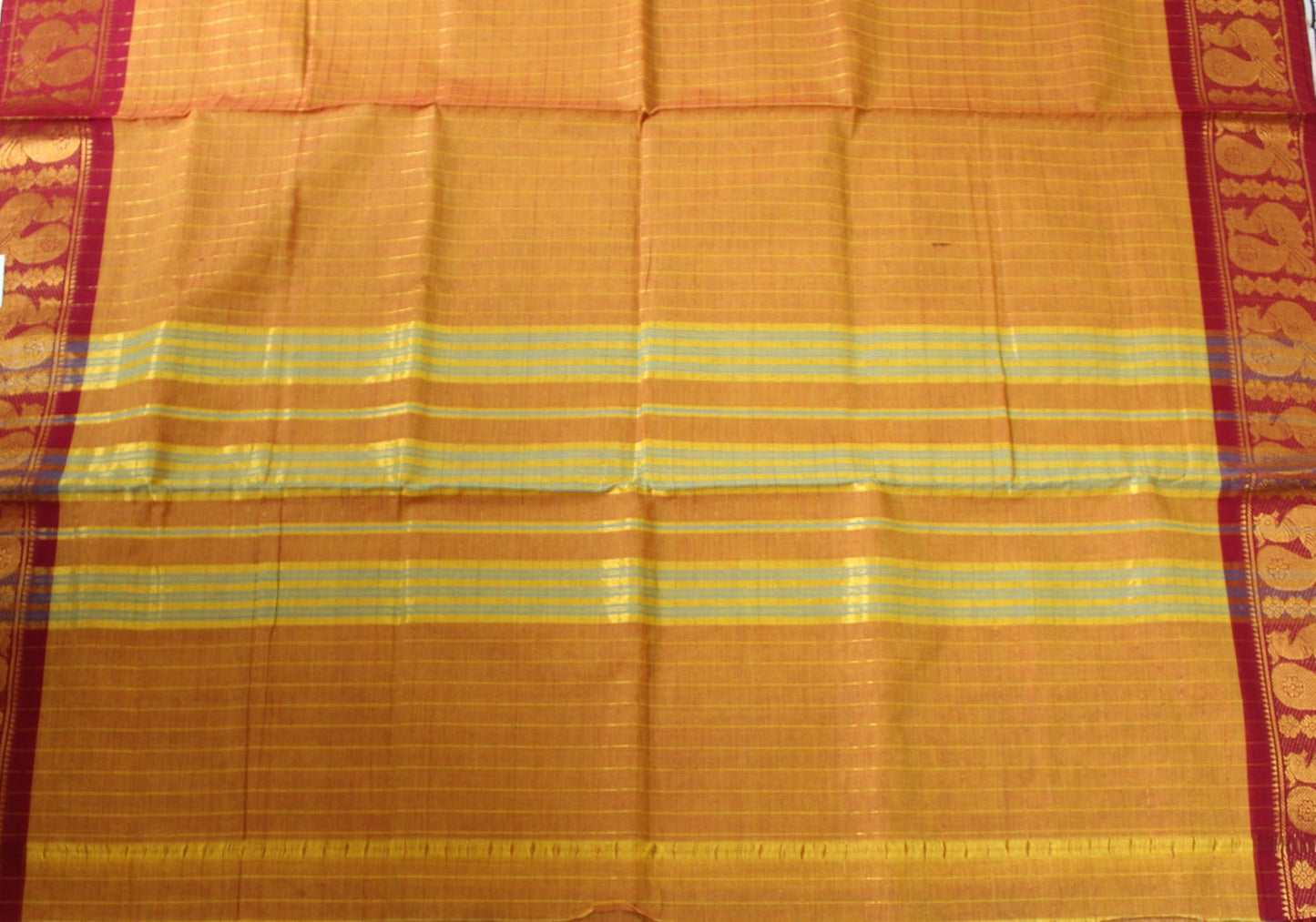Aarohi - Mustard Yellow Zari Checks Mayuri Border Pure Cotton Saree