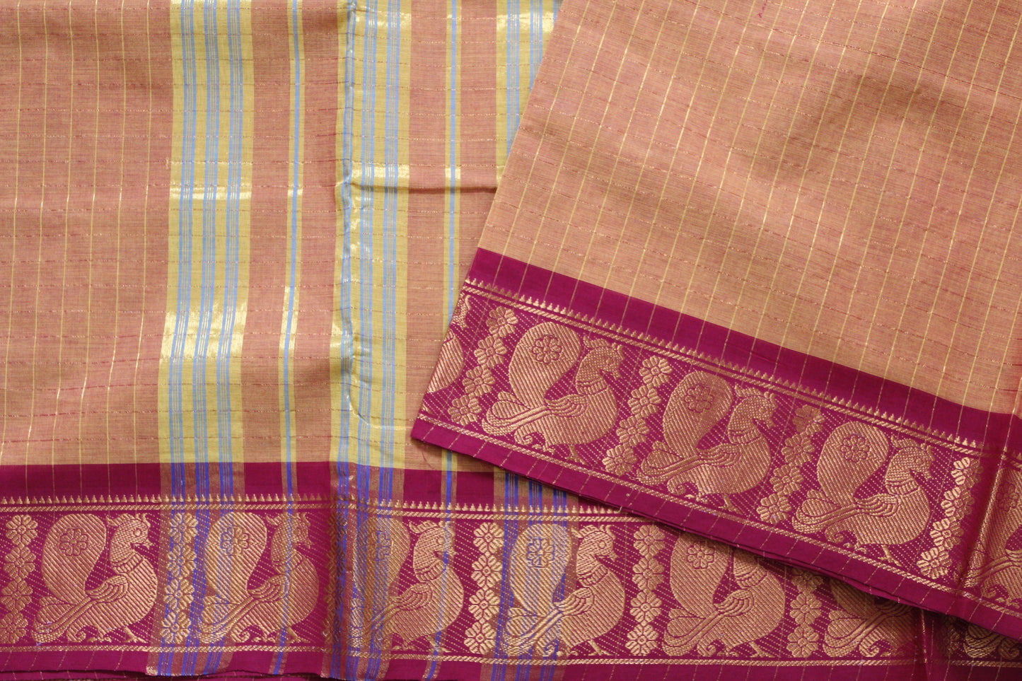 Aarohi - Mustard Yellow Zari Checks Mayuri Border Pure Cotton Saree