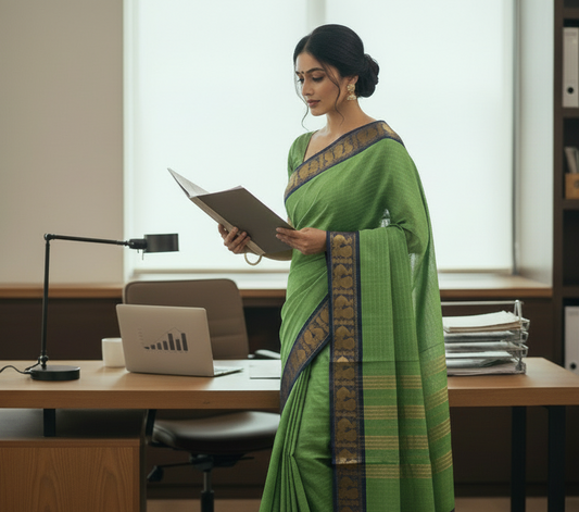 Kanan - Green Zari Checks Mayuri Border Pure Cotton Saree