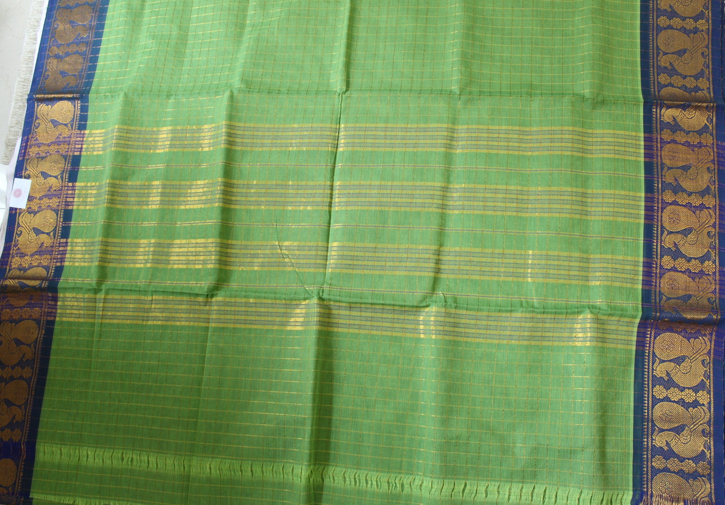 Kanan - Green Zari Checks Mayuri Border Pure Cotton Saree