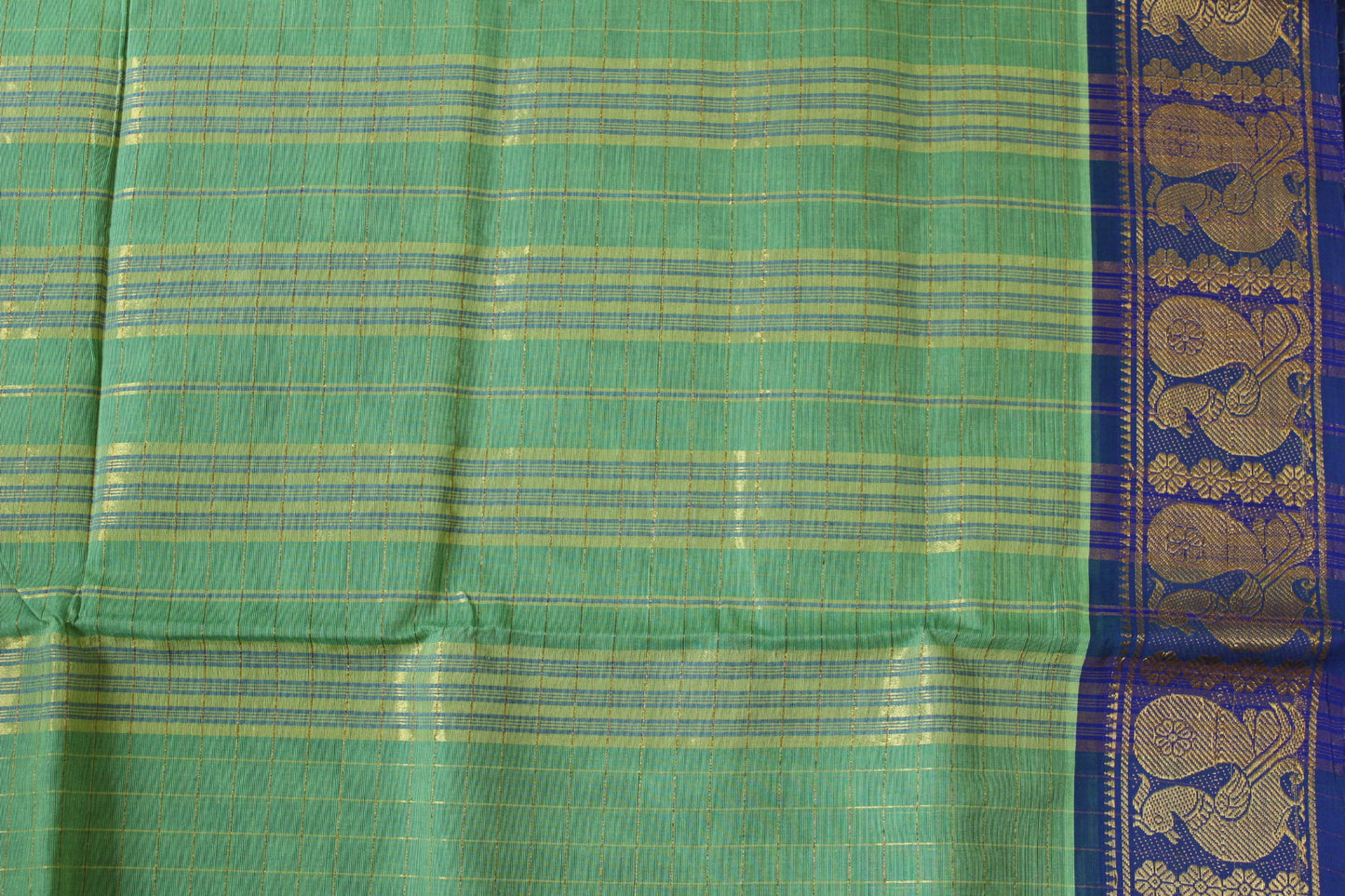 Kanan - Green Zari Checks Mayuri Border Pure Cotton Saree