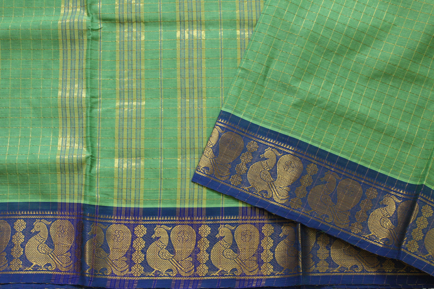 Kanan - Green Zari Checks Mayuri Border Pure Cotton Saree