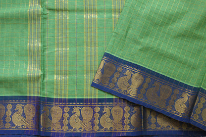 Kanan - Green Zari Checks Mayuri Border Pure Cotton Saree