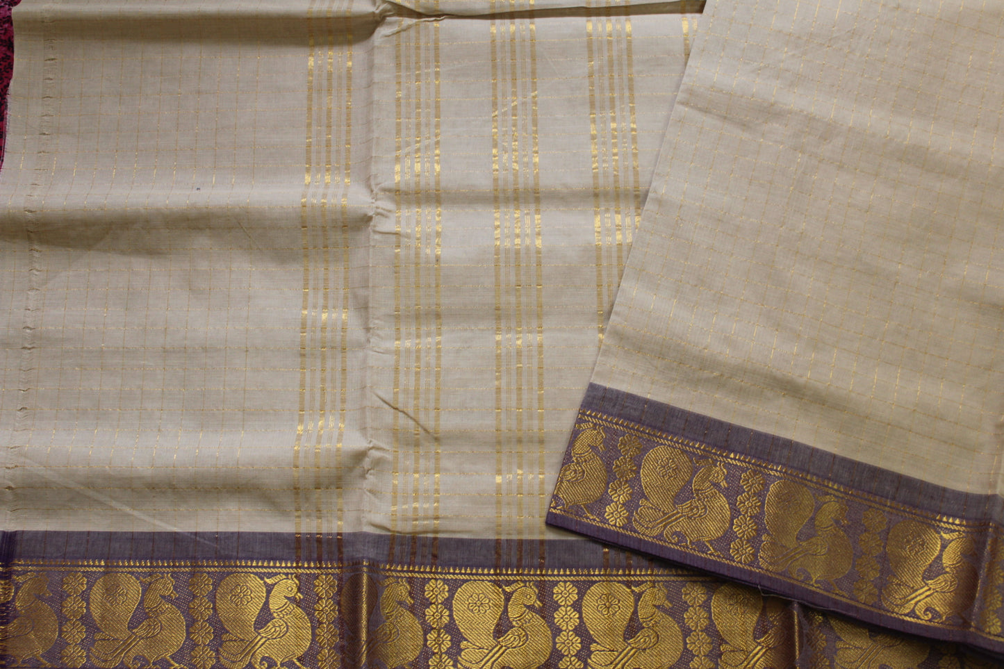ILA - Beige Zari Checks Pure Cotton Saree