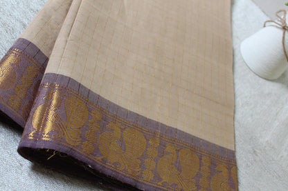 ILA - Beige Zari Checks Pure Cotton Saree