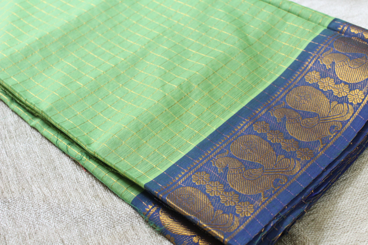 Kanan - Green Zari Checks Mayuri Border Pure Cotton Saree