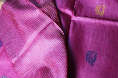 Pink Pure Handloom Tussar Silk Saree