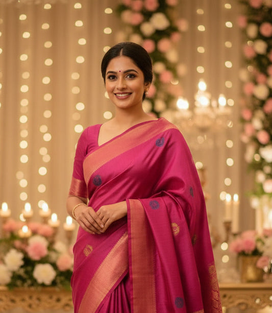 Pink Pure Handloom Tussar Silk Saree