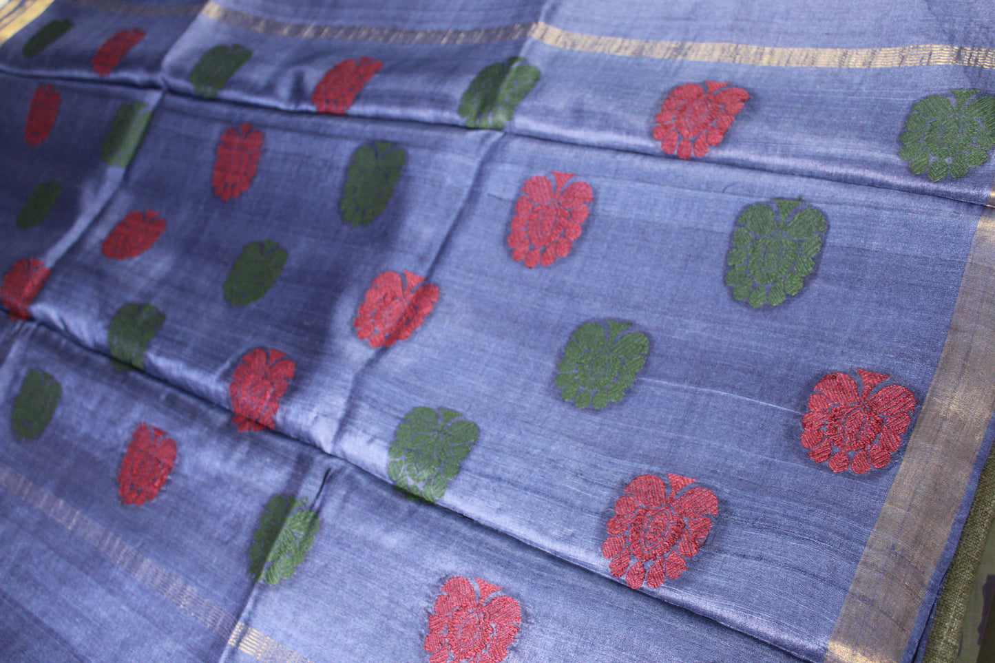 Blue Pure Handloom Tussar Silk Saree
