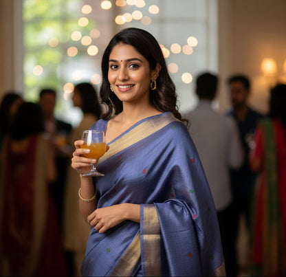 Blue Pure Handloom Tussar Silk Saree