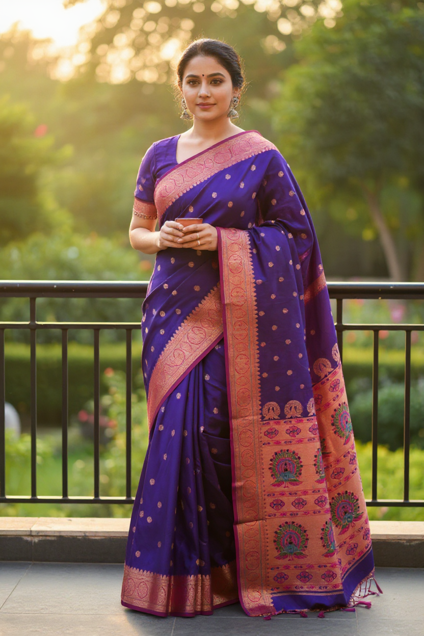 Purple Paithani Silk Saree