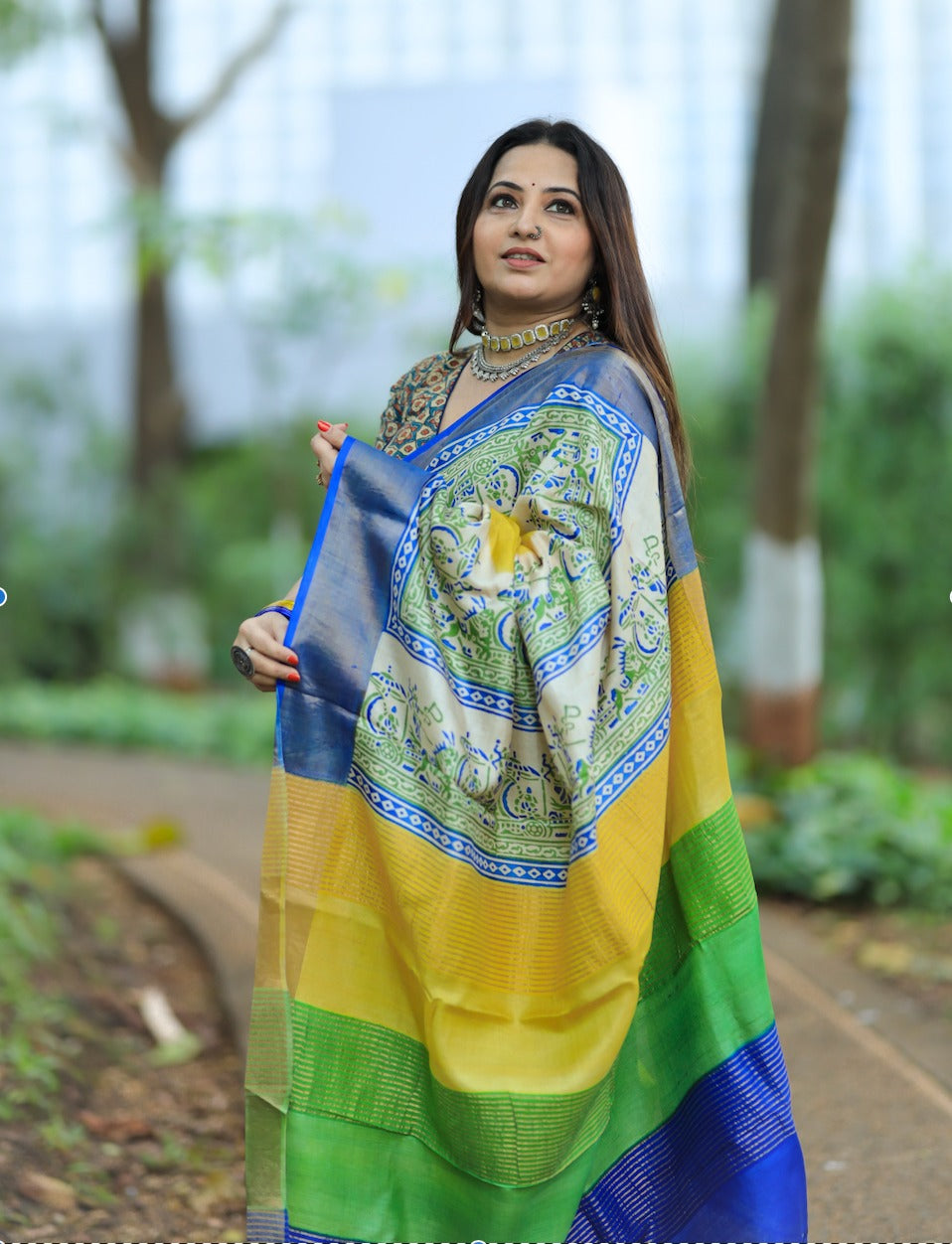 Yellow Pure Tussar Silk Saree with Prints
