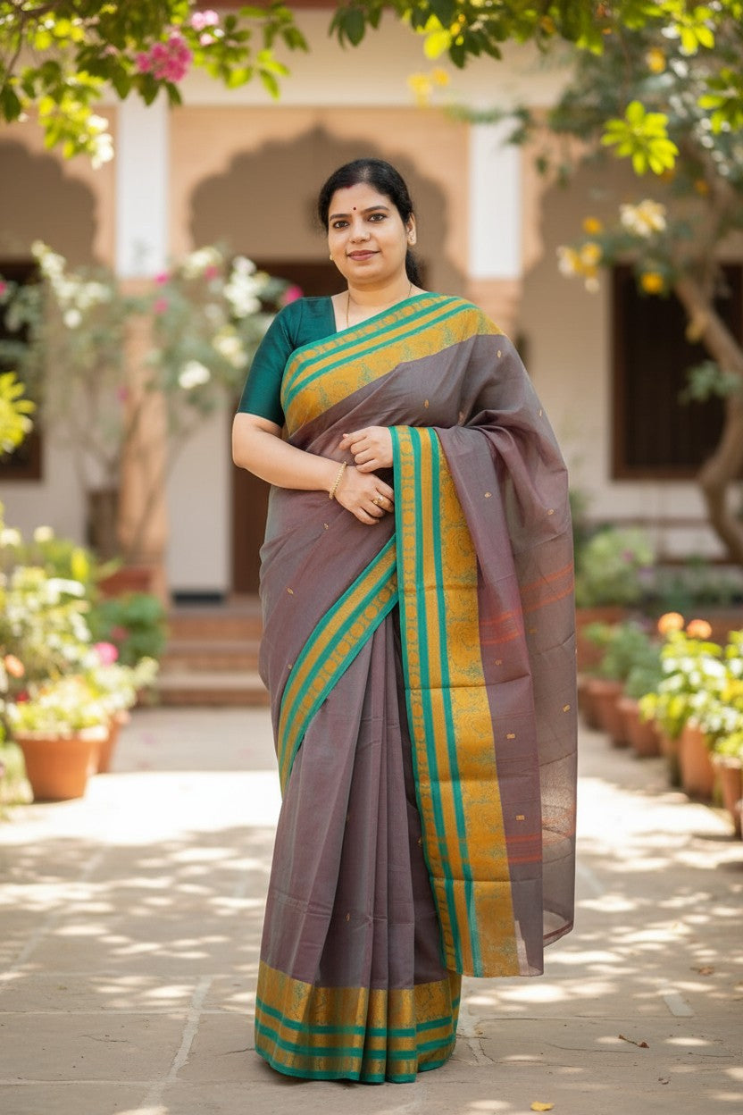 Light Brown Mayuri Pure Cotton Saree