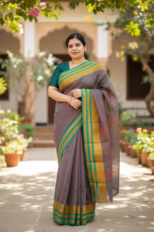 Light Brown Mayuri Pure Cotton Saree