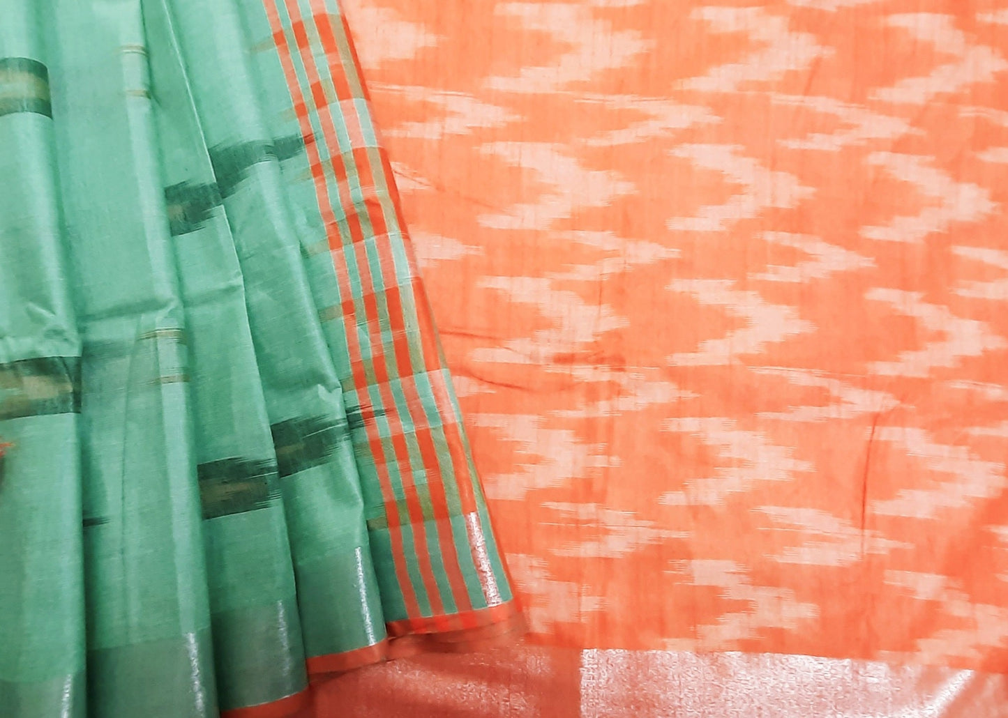 Mint Green Ikkat Linen Saree