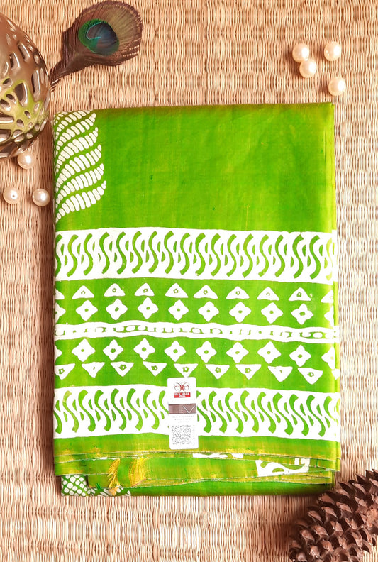 Lemon Green Bishnupuri Katan Silk Saree