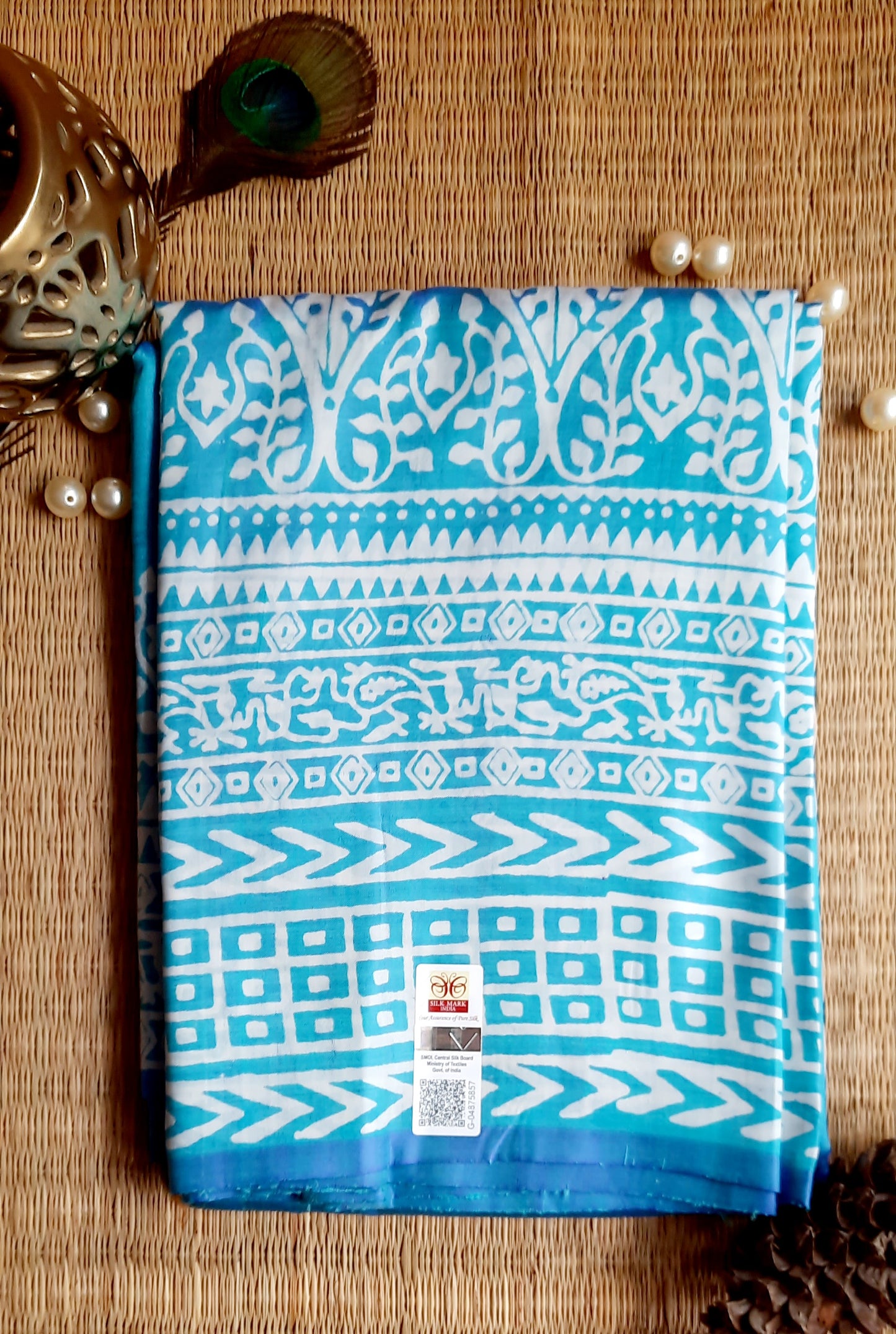 Sky Blue Bishnupuri Katan Silk Saree