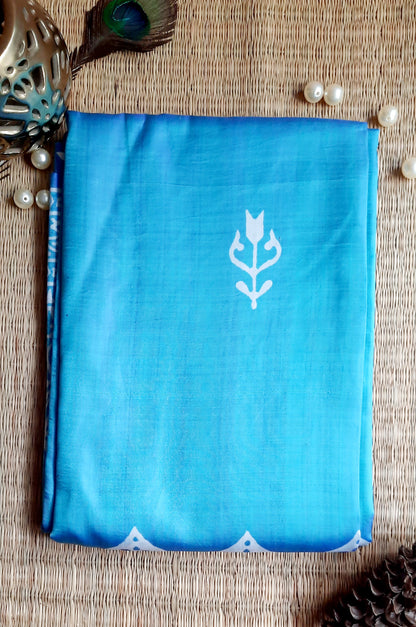 Sky Blue Bishnupuri Katan Silk Saree