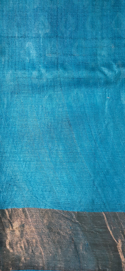 Blue Printed Tussar Silk Saree