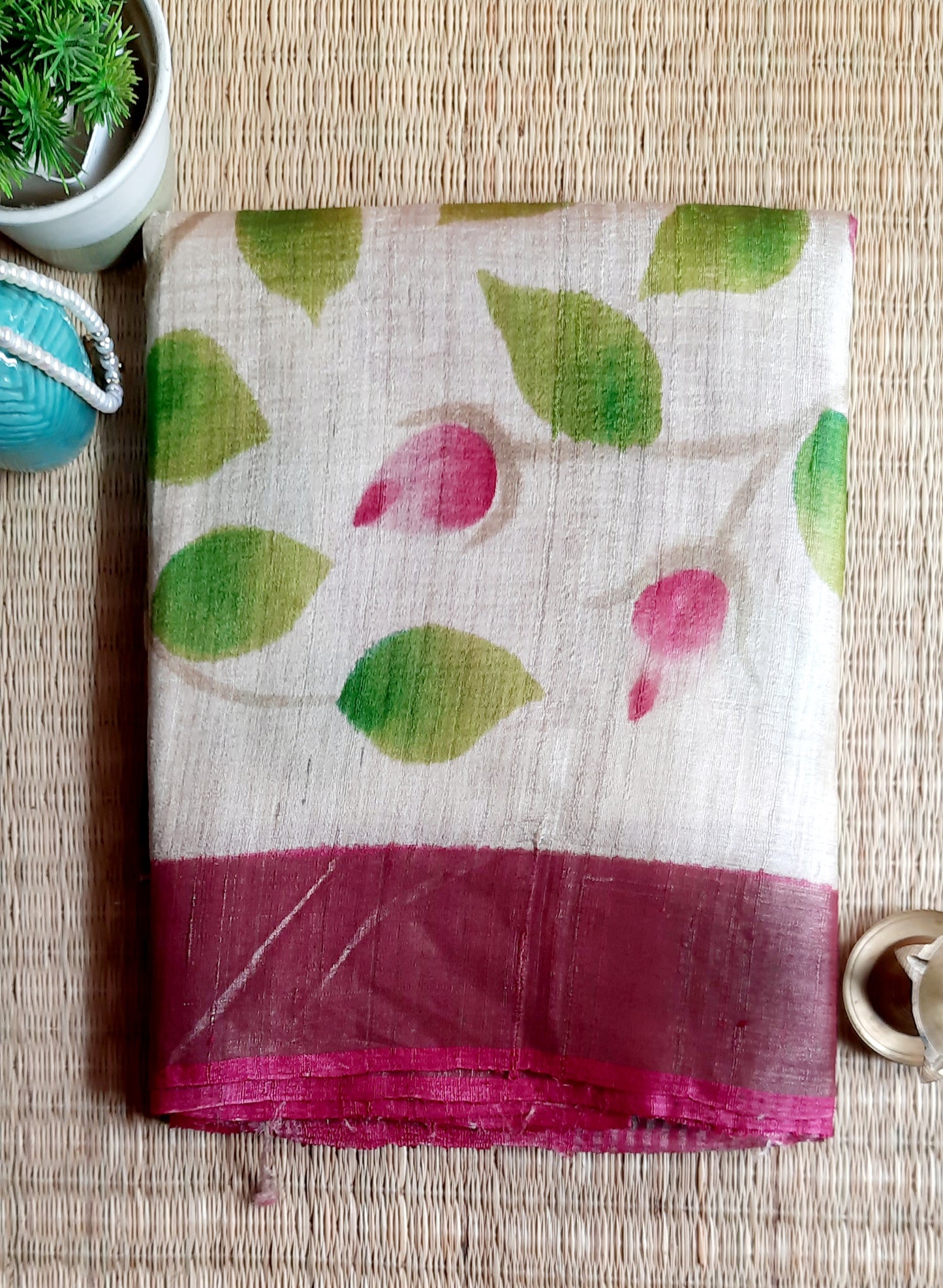 Natural Color Handpainted Tussar Silk Saree