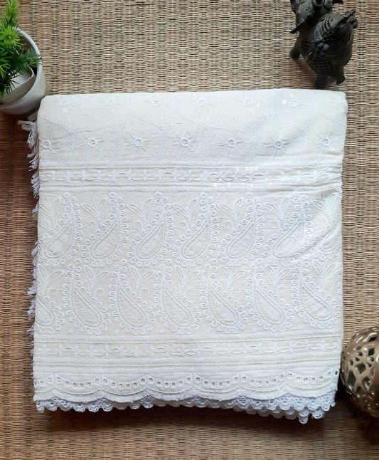 Off White Chikankari Sequined Pure Cotton Saree