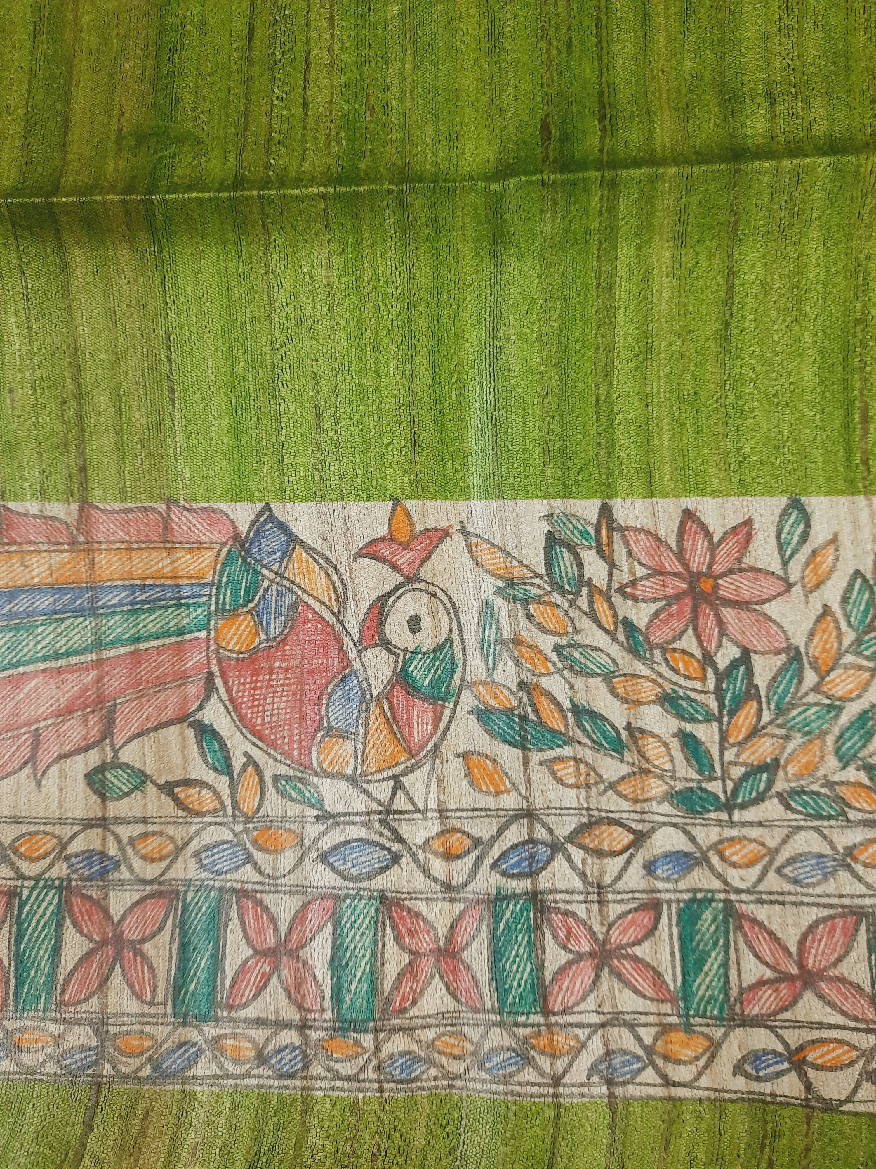 Madhubani Hand Painted Tussar Silk Saree – Craftribute