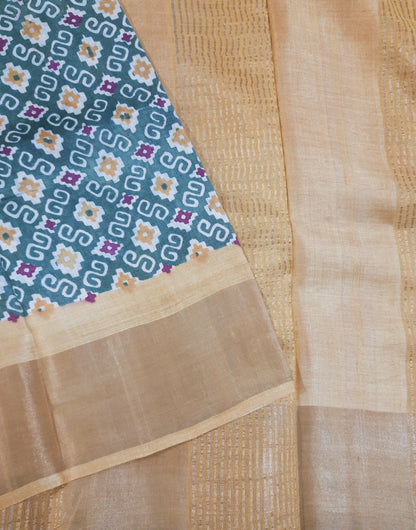 Olive Green Printed Tussar Silk Saree