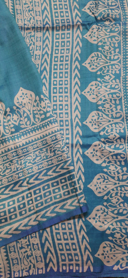 Sky Blue Bishnupuri Katan Silk Saree