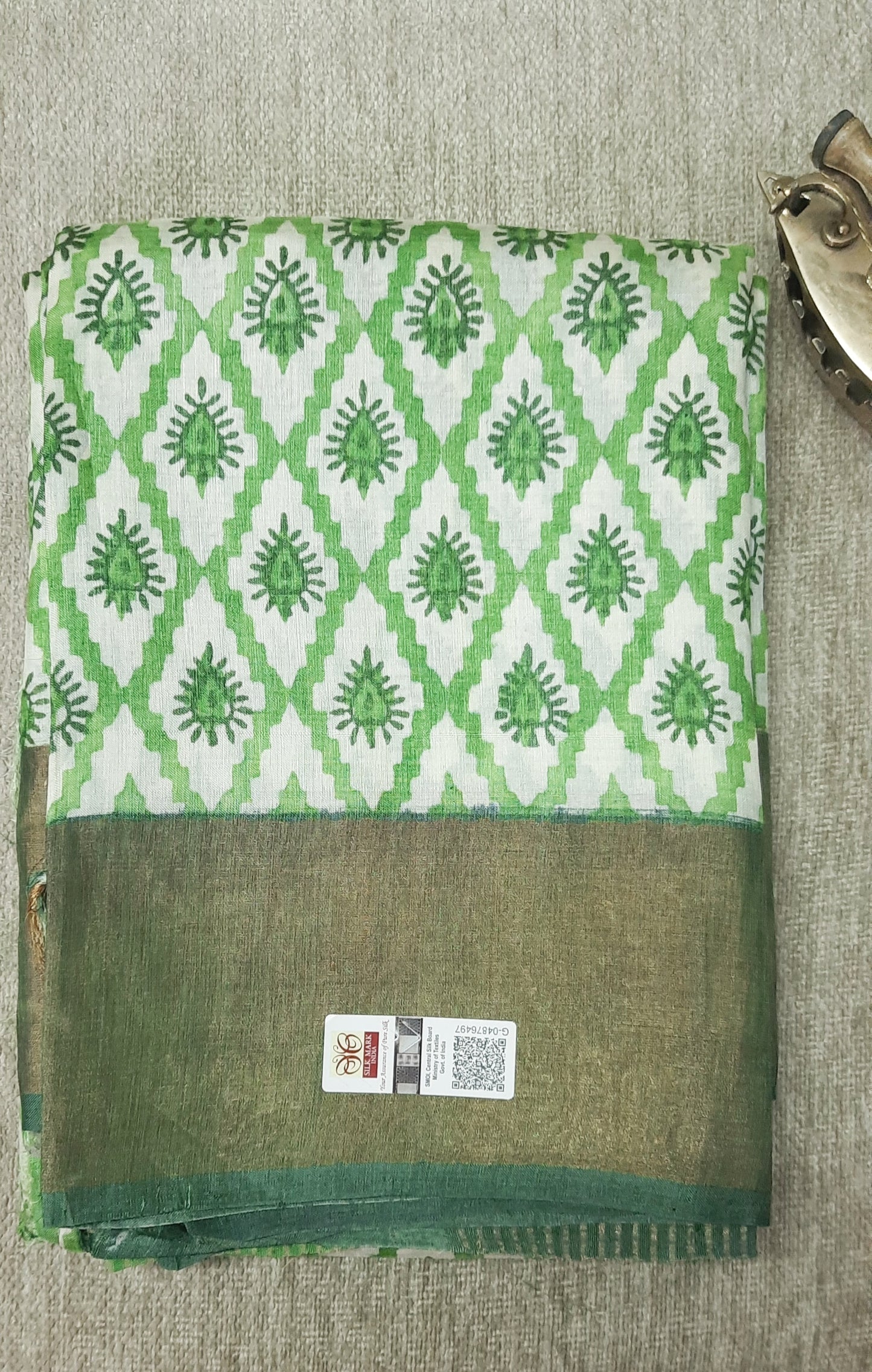 Light Green Printed Pure Tussar Silk Saree