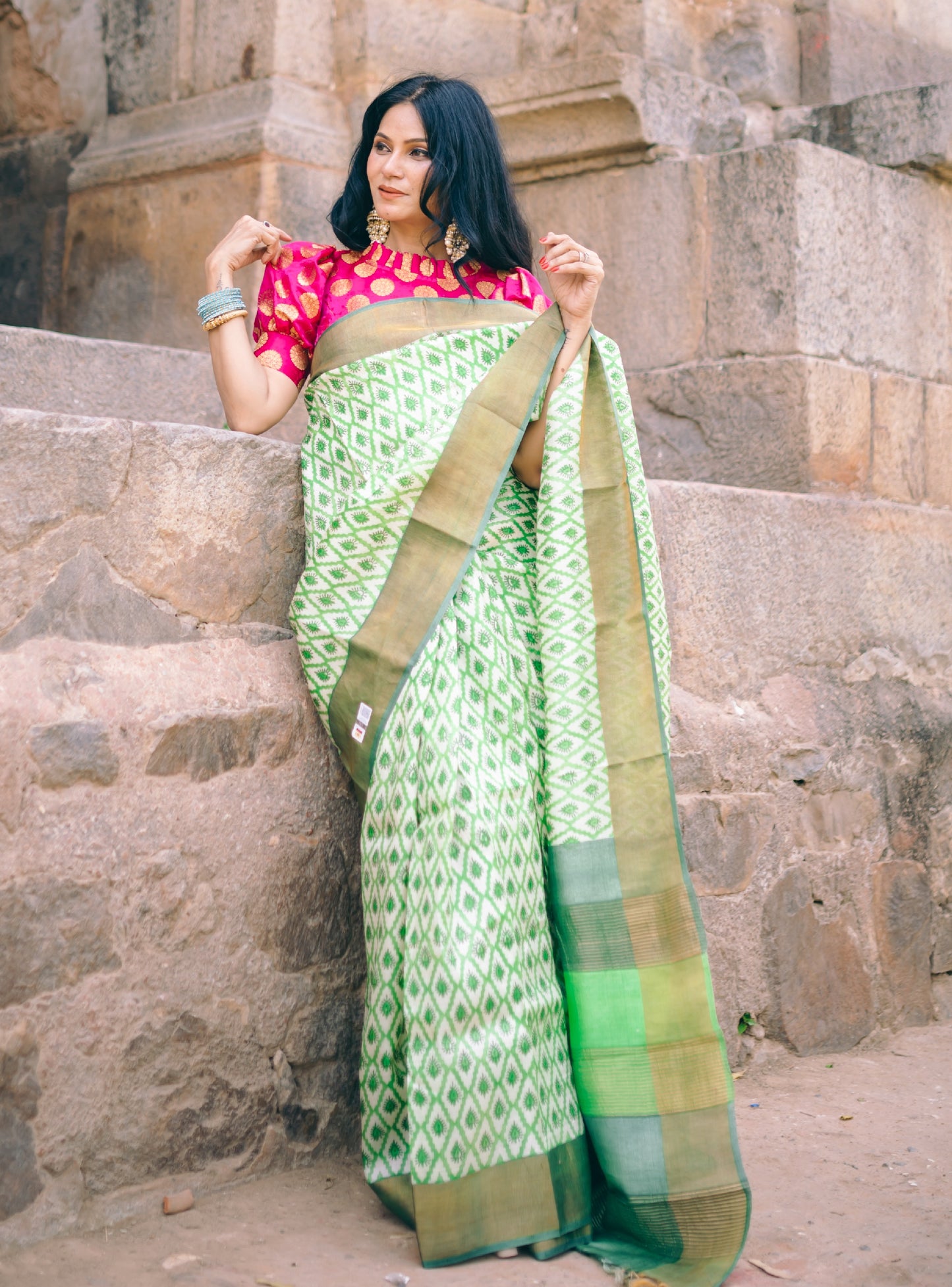 Light Green Printed Pure Tussar Silk Saree