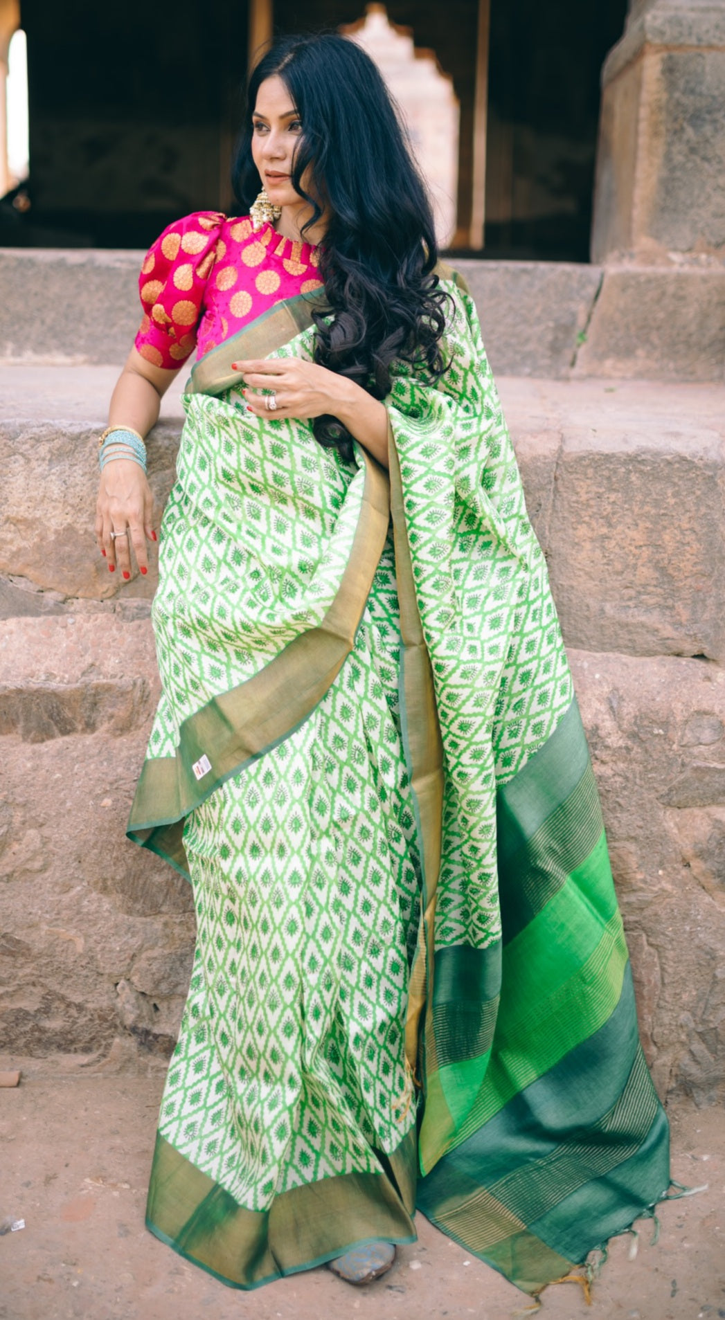 Light Green Printed Pure Tussar Silk Saree