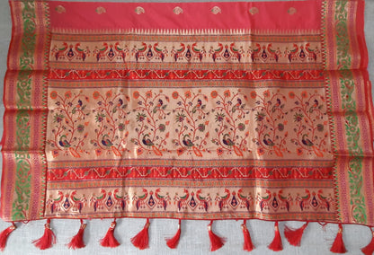 Peach Paithani Silk Saree